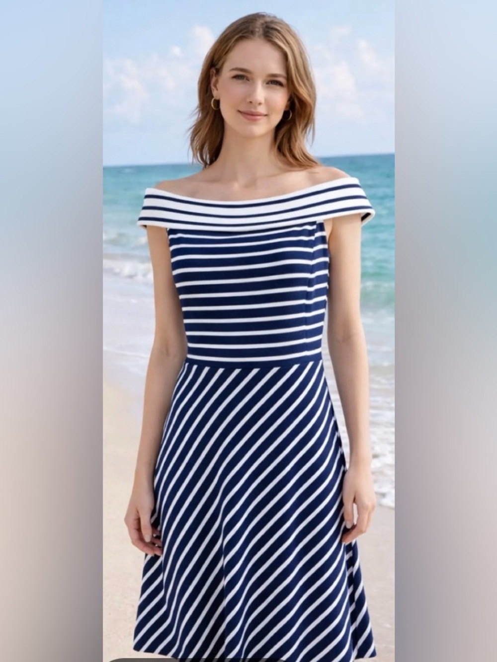 Vineyard Vines Navy & White One‑Shoulder Striped Dress